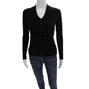 Shin Choi Womens Cardigan V-Neck Black 100% Wool Long Sleeve Size M